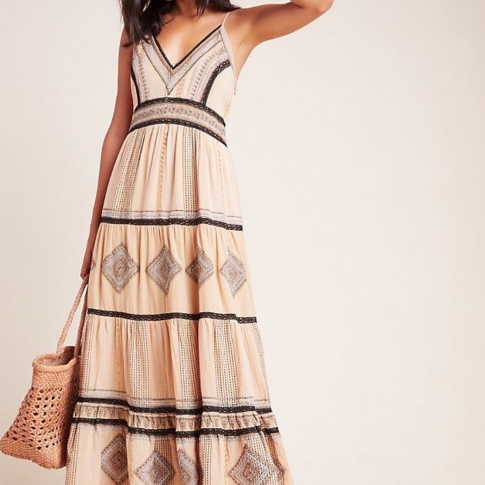 Anthropologie Robin Embroidered Maxi Dress
